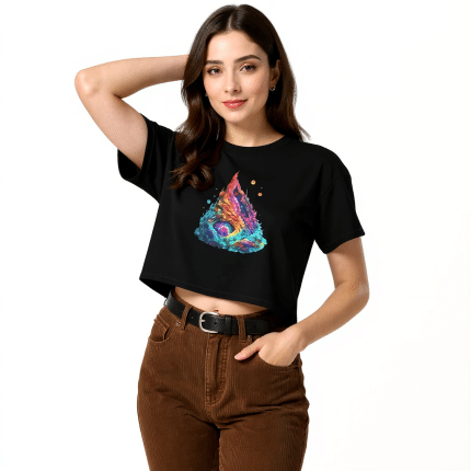 Colorful cloud clipart crop top - Women's fashion, comfy cotton, heather colors.
